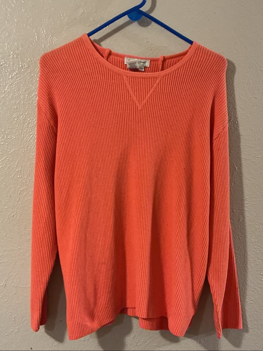 Coldwater Creek Coral Ribbed Crewneck Sweater